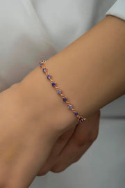 Silver Rose-Plated Bracelet with 3 mm Amethyst Gemstones”