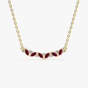 Slanted Ruby and Round Diamond Necklace