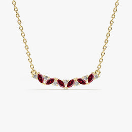 Slanted Ruby and Round Diamond Necklace