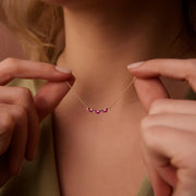 Slanted Ruby and Round Diamond Necklace