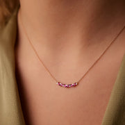 Slanted Ruby and Round Diamond Necklace