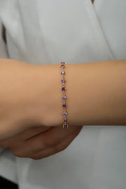 Silver Rose-Plated Bracelet with 3 mm Amethyst Gemstones”