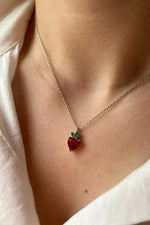 Golden Berry Necklace with sterling silver plated by gold strawberry pendant, fruit-inspired summer jewelry gift for her 

