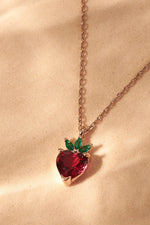 Golden Berry Necklace with sterling silver plated by gold strawberry pendant, fruit-inspired summer jewelry gift for her 

