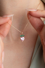 Rose Quartz Heart Pendant with Green Leaf