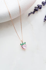 Rose Quartz Heart Pendant with Green Leaf