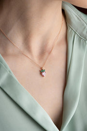 Rose Quartz Heart Pendant with Green Leaf